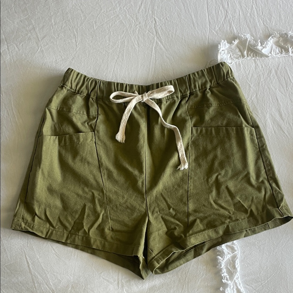 YIBOCK Olive Green Drawstring Utility Cargo Shorts S Summer